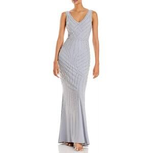 AQUA FORMAL Women's Embellished Column Gown Size 8 Silver Sleeveless NWT FLAW